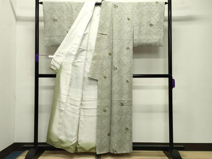 平和屋着物●上質な小紋 刺繍 絞り 花喰い鳥 金糸 やまと誂製 正絹 逸品 CABB0235gh