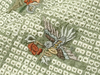 平和屋着物●上質な小紋 刺繍 絞り 花喰い鳥 金糸 やまと誂製 正絹 逸品 CABB0235gh