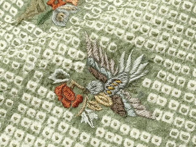 平和屋着物●上質な小紋 刺繍 絞り 花喰い鳥 金糸 やまと誂製 正絹 逸品 CABB0235gh
