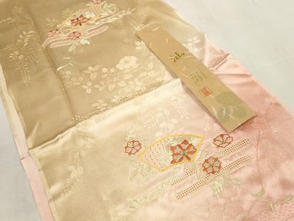 平和屋着物●和装小物 帯締め・帯揚げセット　中国三大刺繍 スワトウ刺繍 汕頭刺繍　霞地紙花文　手組紐　金糸　逸品　未使用　DABA7677zzz