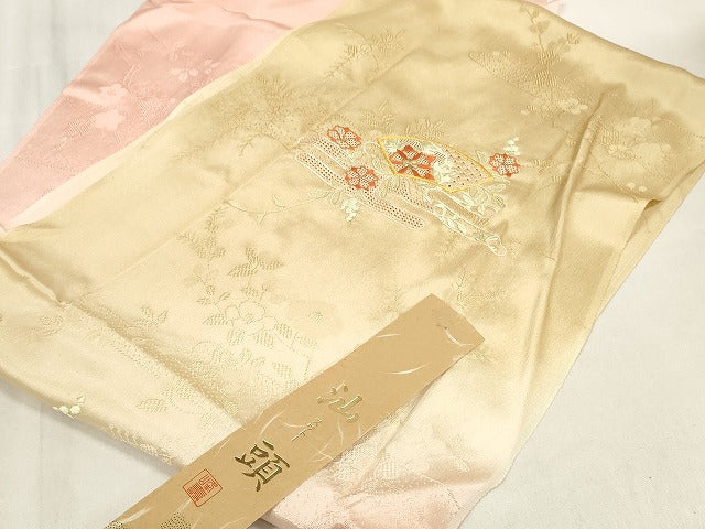 平和屋着物●和装小物 帯締め・帯揚げセット　中国三大刺繍 スワトウ刺繍 汕頭刺繍　霞地紙花文　手組紐　金糸　逸品　未使用　DABA7677zzz