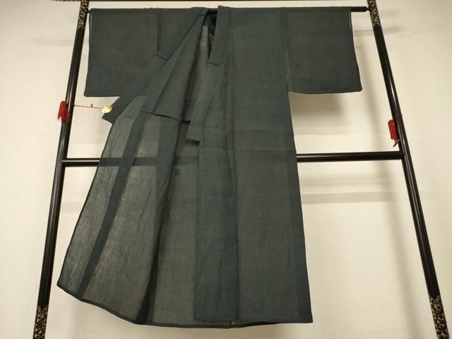 平和屋着物＊夏物　男性　小千谷ちぢみ　藍媚茶色　麻　逸品　AABF1651jd