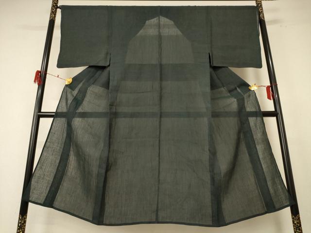 平和屋着物＊夏物　男性　小千谷ちぢみ　藍媚茶色　麻　逸品　AABF1651jd