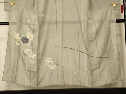 平和屋着物＊夏物 訪問着 絽 駒刺繍 草花文 銀糸 正絹 逸品 AABF1674jd