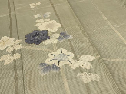 平和屋着物＊夏物 訪問着 絽 駒刺繍 草花文 銀糸 正絹 逸品 AABF1674jd