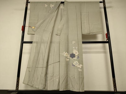 平和屋着物＊夏物 訪問着 絽 駒刺繍 草花文 銀糸 正絹 逸品 AABF1674jd