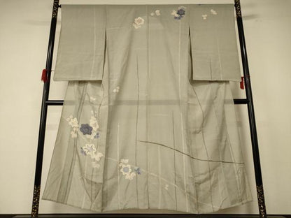 平和屋着物＊夏物 訪問着 絽 駒刺繍 草花文 銀糸 正絹 逸品 AABF1674jd