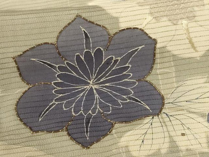 平和屋着物＊夏物 訪問着 絽 駒刺繍 草花文 銀糸 正絹 逸品 AABF1674jd