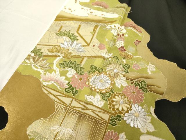 平和屋着物■豪華黒留袖　刺繍　風景文　暈し染め　金彩　正絹　逸品　DABB2484cd