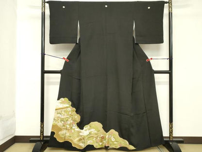 平和屋着物■豪華黒留袖　刺繍　風景文　暈し染め　金彩　正絹　逸品　DABB2484cd