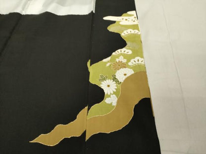 平和屋着物■豪華黒留袖　刺繍　風景文　暈し染め　金彩　正絹　逸品　DABB2484cd