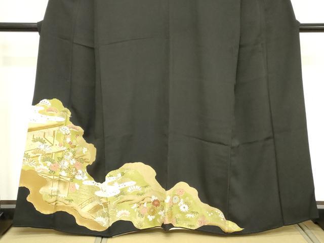 平和屋着物■豪華黒留袖　刺繍　風景文　暈し染め　金彩　正絹　逸品　DABB2484cd