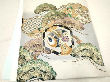 平和屋着物[]お宮参り　男の子　祝着　産着　初着　のしめ　龍　兜　風景松文　暈し染め　金銀彩　逸品　未使用　DABA3740ma