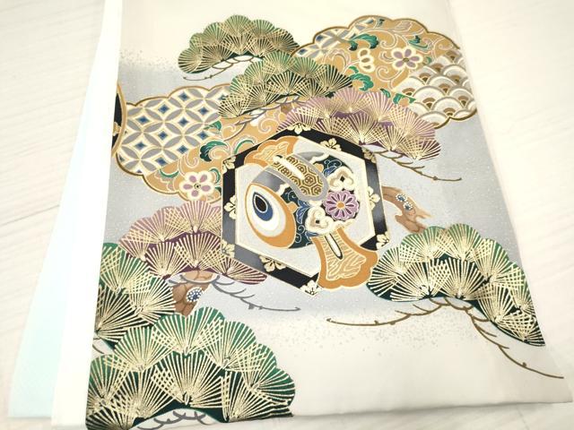 平和屋着物[]お宮参り　男の子　祝着　産着　初着　のしめ　龍　兜　風景松文　暈し染め　金銀彩　逸品　未使用　DABA3740ma