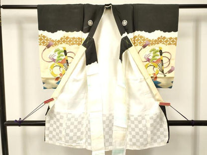 平和屋着物[]お宮参り　男の子　祝着　産着　初着　のしめ　駒刺繍　龍　兜　纏　扇面松文　金彩　逸品　DABA3725ma