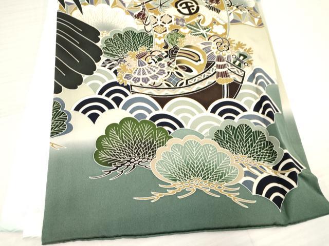 平和屋着物[]お宮参り　男の子　祝着　産着　初着　のしめ　駒刺繍　鷹　鷲　宝船　暈し染め　金彩　逸品　DABA3721ma