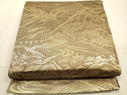 平和屋着物◎六通柄袋帯　風景文　金糸　正絹　逸品　DABA8480xg