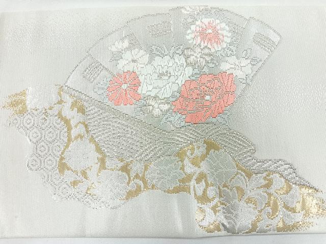 平和屋着物◎九寸名古屋帯　唐織り　檜扇花文　本金箔　正絹　逸品　CABC1699nb