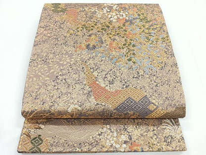 平和屋着物◎六通柄袋帯　草花文　金糸　正絹　逸品　CABC1707nb