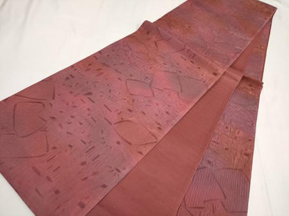平和屋着物◎全通柄袋帯 ふくれ織 幾何学文様 正絹 逸品 AABF3802iu