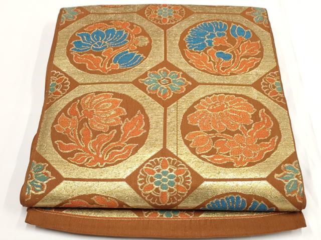 平和屋着物◎六通柄袋帯 草花文 金糸 正絹 逸品 AABF3439iu