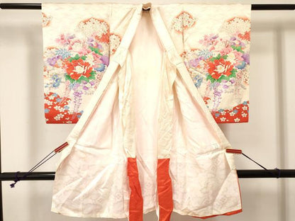 平和屋着物[]お宮参り　女の子　祝着　産着　初着　のしめ　駒刺繍　絞り　御所車牡丹花文　暈し染め　金彩　逸品　DABA3762ma