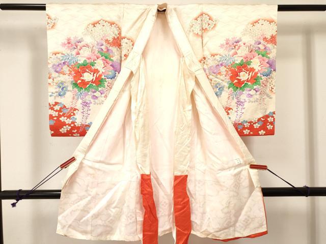 平和屋着物[]お宮参り　女の子　祝着　産着　初着　のしめ　駒刺繍　絞り　御所車牡丹花文　暈し染め　金彩　逸品　DABA3762ma