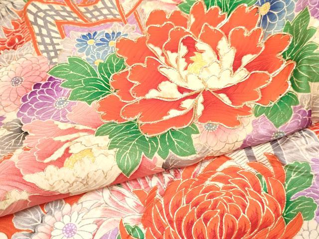 平和屋着物[]お宮参り　女の子　祝着　産着　初着　のしめ　駒刺繍　絞り　御所車牡丹花文　暈し染め　金彩　逸品　DABA3762ma