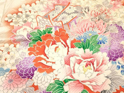 平和屋着物[]お宮参り　女の子　祝着　産着　初着　のしめ　駒刺繍　絞り　御所車牡丹花文　暈し染め　金彩　逸品　DABA3762ma