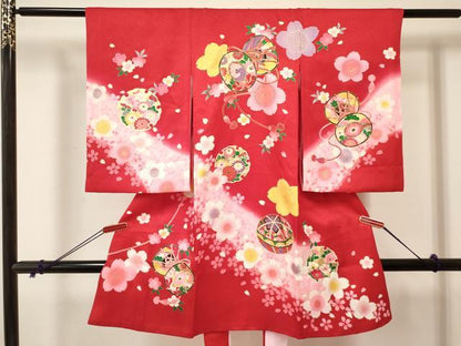 平和屋着物[]お宮参り　女の子　祝着　産着　初着　のしめ　鼓鞠花文　暈し染め　金彩　逸品　DABA3763ma