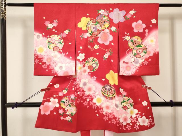 平和屋着物[]お宮参り　女の子　祝着　産着　初着　のしめ　鼓鞠花文　暈し染め　金彩　逸品　DABA3763ma