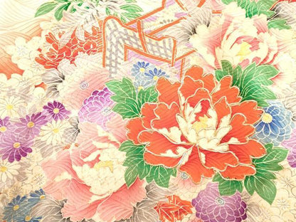 平和屋着物[]お宮参り　女の子　祝着　産着　初着　のしめ　駒刺繍　絞り　御所車牡丹花文　暈し染め　金彩　逸品　DABA3762ma