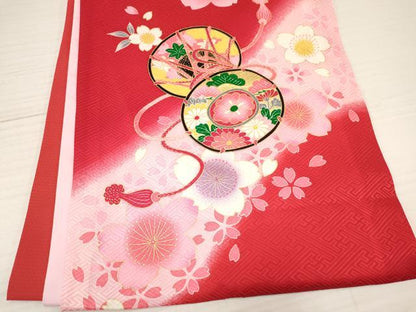 平和屋着物[]お宮参り　女の子　祝着　産着　初着　のしめ　鼓鞠花文　暈し染め　金彩　逸品　DABA3763ma