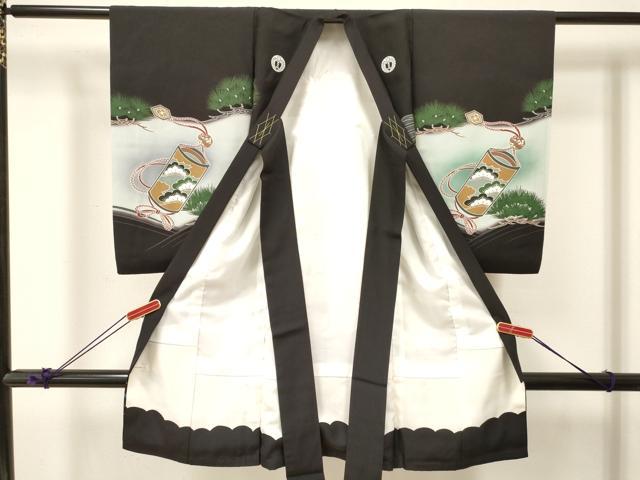 平和屋着物[]お宮参り　男の子　祝着　産着　初着　のしめ　鷹　鷲　松　吉祥文　暈し染め　金彩　逸品　DABA3760ma