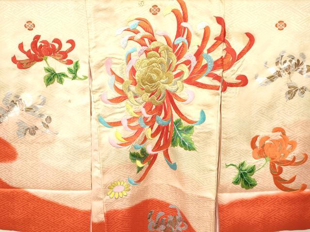平和屋着物[]お宮参り　女の子　祝着　産着　初着　のしめ　刺繍　乱菊　暈し染め　金銀彩　逸品　DABA3774ma
