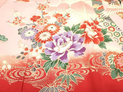 平和屋着物[]お宮参り　女の子　祝着　産着　初着　のしめ　飛鶴鞠花文　暈し染め　金彩　逸品　DABA3786ma
