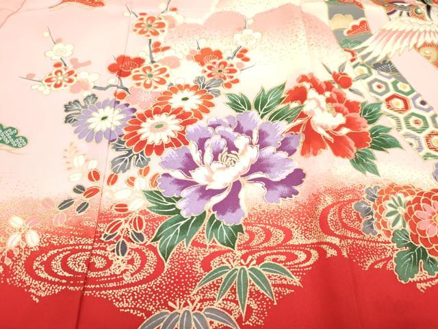 平和屋着物[]お宮参り　女の子　祝着　産着　初着　のしめ　飛鶴鞠花文　暈し染め　金彩　逸品　DABA3786ma