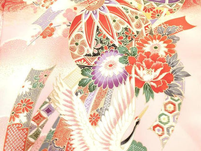 平和屋着物[]お宮参り　女の子　祝着　産着　初着　のしめ　飛鶴鞠花文　暈し染め　金彩　逸品　DABA3786ma