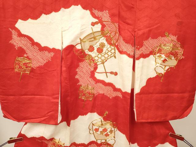 平和屋着物[]お宮参り　女の子　祝着　産着　初着　のしめ　駒刺繍　絞り　糸車花文　逸品　DABA3770ma
