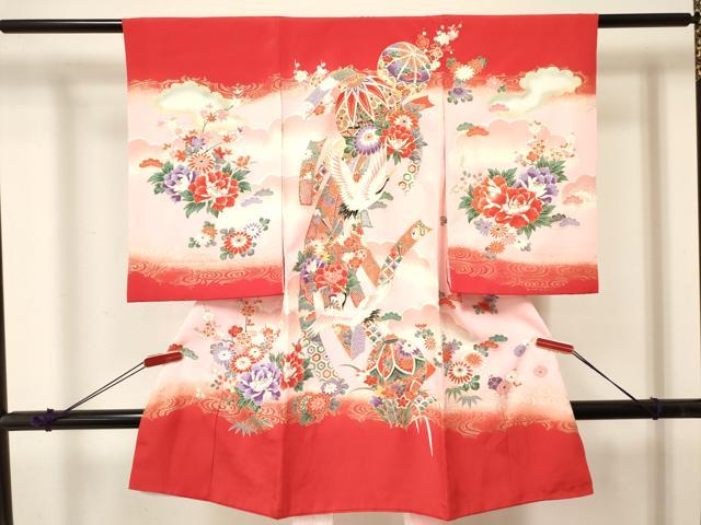 平和屋着物[]お宮参り　女の子　祝着　産着　初着　のしめ　飛鶴鞠花文　暈し染め　金彩　逸品　DABA3786ma