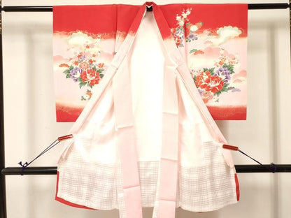 平和屋着物[]お宮参り　女の子　祝着　産着　初着　のしめ　飛鶴鞠花文　暈し染め　金彩　逸品　DABA3786ma