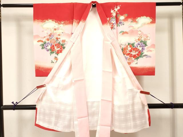 平和屋着物[]お宮参り　女の子　祝着　産着　初着　のしめ　飛鶴鞠花文　暈し染め　金彩　逸品　DABA3786ma