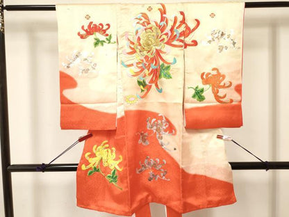 平和屋着物[]お宮参り　女の子　祝着　産着　初着　のしめ　刺繍　乱菊　暈し染め　金銀彩　逸品　DABA3774ma