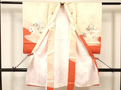平和屋着物[]お宮参り　女の子　祝着　産着　初着　のしめ　刺繍　乱菊　暈し染め　金銀彩　逸品　DABA3774ma