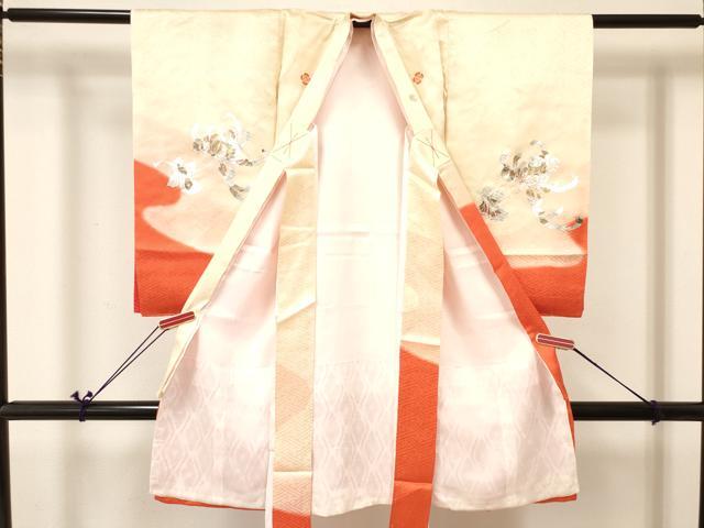 平和屋着物[]お宮参り　女の子　祝着　産着　初着　のしめ　刺繍　乱菊　暈し染め　金銀彩　逸品　DABA3774ma