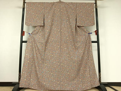 平和屋着物▽上質な小紋 単衣 草花文 正絹 逸品 AABF2731jh