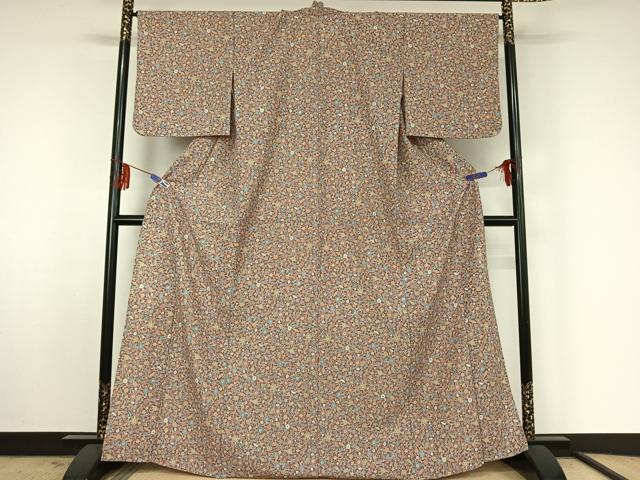 平和屋着物▽上質な小紋 単衣 草花文 正絹 逸品 AABF2731jh