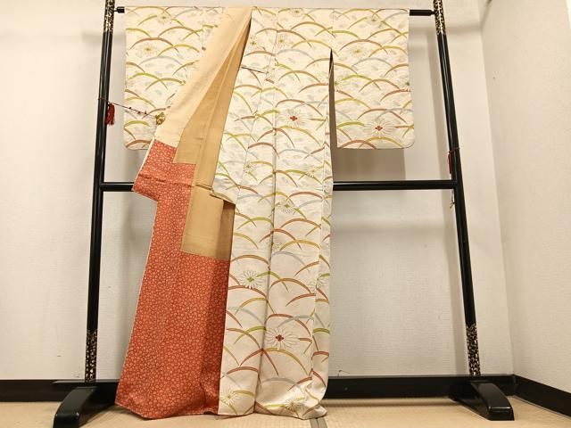 平和屋着物■訪問着 芝花文 金彩 金通し地 正絹 逸品 AABF3102ph