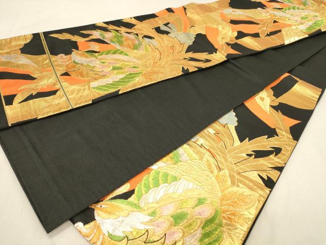 平和屋着物◎六通柄袋帯　唐織　鳳凰文　黒地　金銀糸　正絹　逸品　DABA2496ya