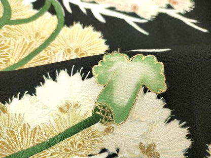 平和屋着物■豪華黒留袖　駒刺繍　扇面花松文　金彩　正絹　逸品　DABB8570cd